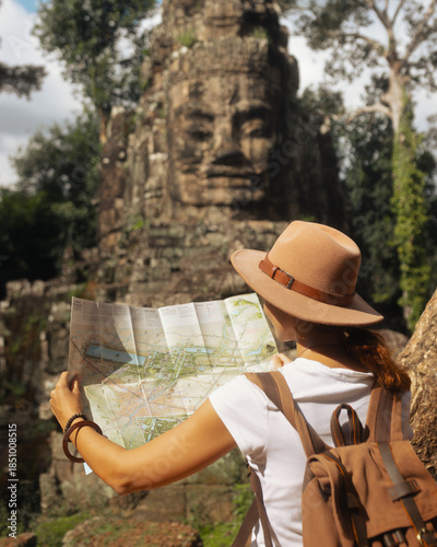 Photos Solo Female Traveler Exploring Ancient Bayon Temple In Cambodia Jungle