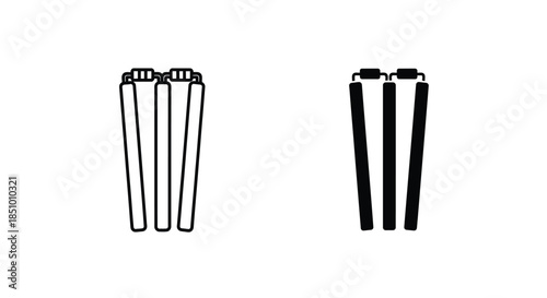 A simple line drawing of two sets of three black and white chopsticks on a white background in a minimalist style.