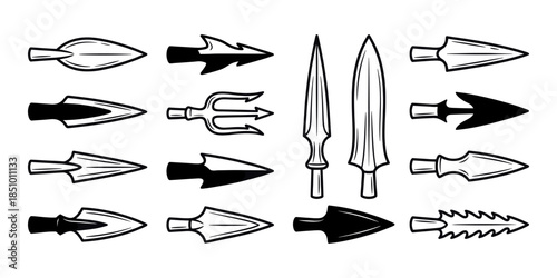 Historical and tribal weapon arrow and spear heads