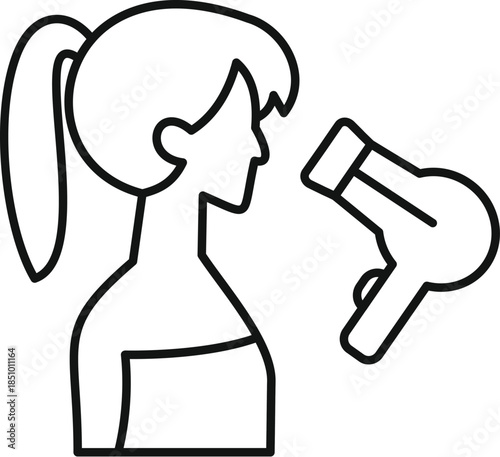 Woman drying hair with a hairdryer, showing a hair care and beauty routine