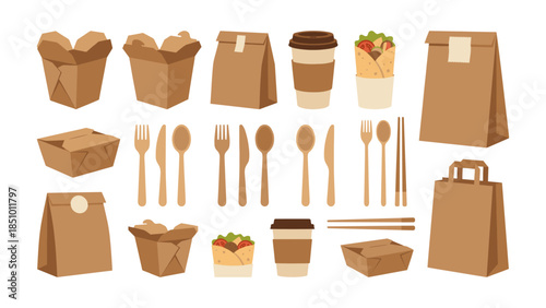 Takeaway food packaging and disposable cutlery set