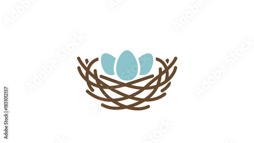 Nest with three blue eggs illustration.