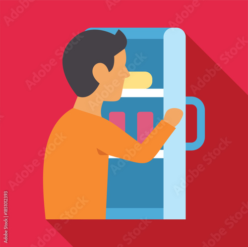 Man opening refrigerator door looking for food or drinks inside