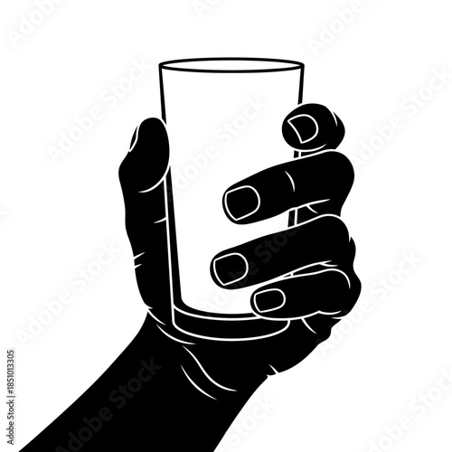 Graphic illustration of a hand holding a glass