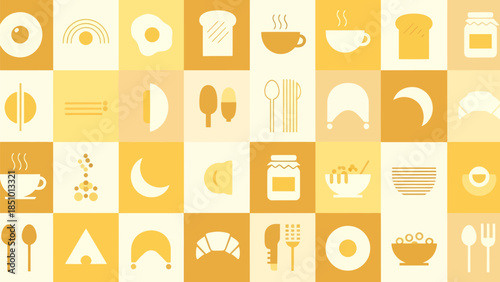 Vibrant breakfast icons in warm yellow tones for design