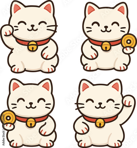 Kawaii Maneki Neko Vector Set – Japanese Lucky Cat Icons for Fortune and Prosperity.