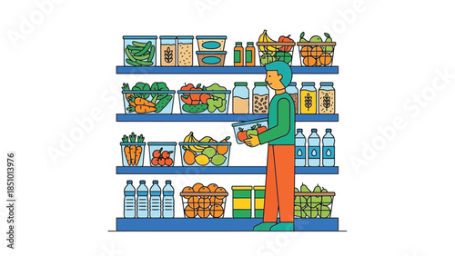 Person choosing fresh produce from a grocery store shelf.