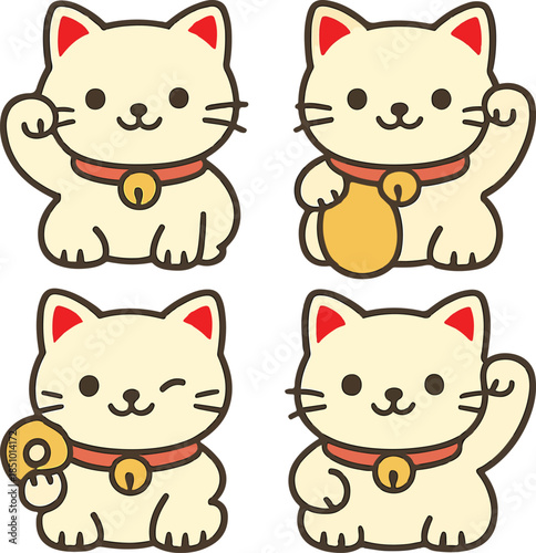 Kawaii Maneki Neko Vector Set – Japanese Lucky Cat Icons for Fortune and Prosperity.