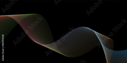 Abstract background with lines and waves. Web banner size. Element for design isolated. Vector background for brochure, booklet, flyer, poster. Colorful and black gradient