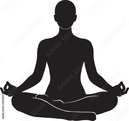 Female Yoga Meditation Silhouette in Lotus Pose on White Background.