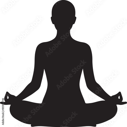 Peaceful Female Meditation Silhouette Practicing Yoga Lotus Pose.