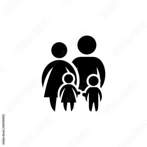 Black silhouette of a family with two children on a