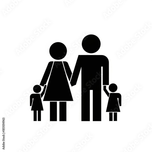 Black silhouette of a family with parents and two children standing together
