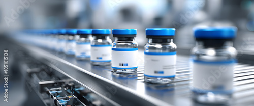 Glass bottles on the pharmaceutical production line