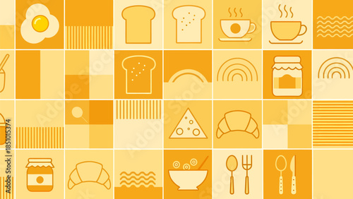 Vibrant breakfast icons in warm yellow tones for design