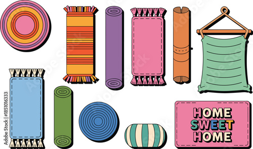 Colorful Woven Rugs, Cushions, and Mats for Cozy Home Decor, Soft Textiles, and Stylish Interior Design Ideas