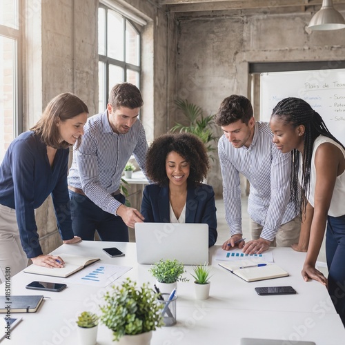 Team collaboration on a project in an office setting