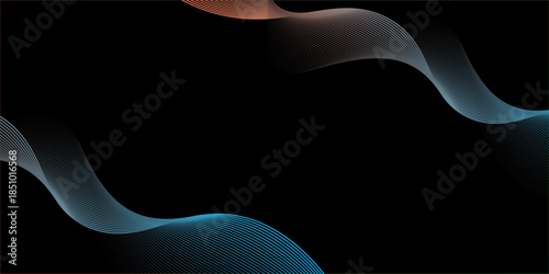 Abstract background with lines and waves. Web banner size. Element for design isolated. Vector background for brochure, booklet, flyer, poster. Colorful and black gradient