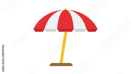 Red and White Striped Beach Umbrella with Yellow Pole.