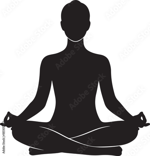Peaceful Female Meditation Silhouette Practicing Yoga Lotus Pose.