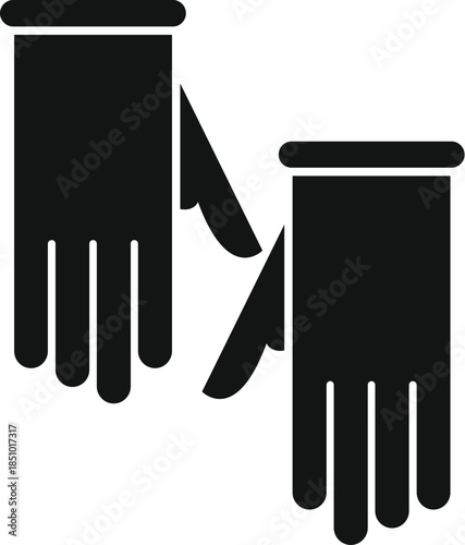 Black silhouette icon featuring a pair of protective latex gloves