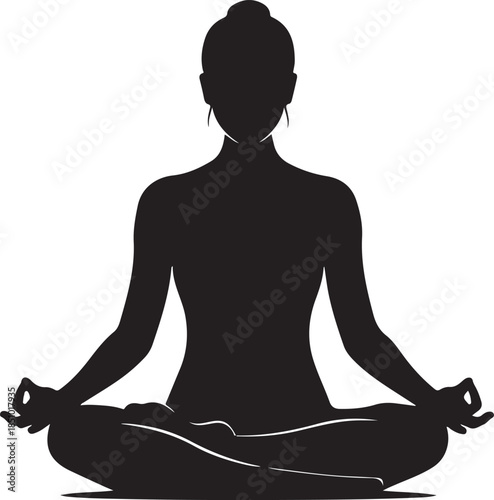 Peaceful Female Meditation Silhouette Practicing Yoga Lotus Pose.