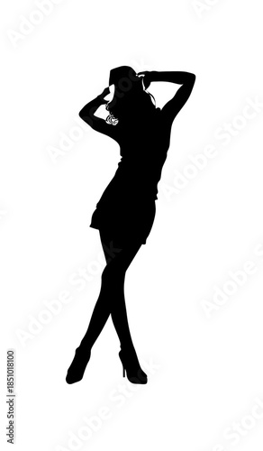 Confident woman posing with arms behind head and legs crossed, isolated white background