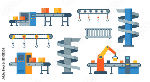 Factory automation manufacturing process assembly line vector set