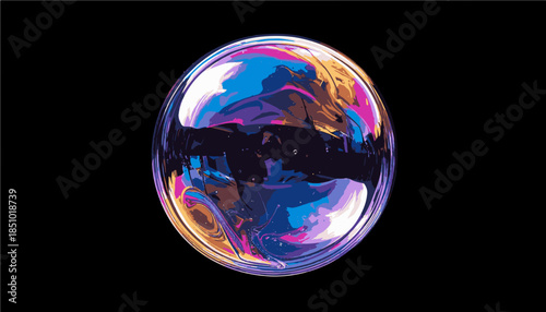 Realistic soap bubble with iridescent rainbow reflections isolated on transparent background, transparent sphere with colorful oil film effect and liquid surface texture SVG PNG cut out trasparent 