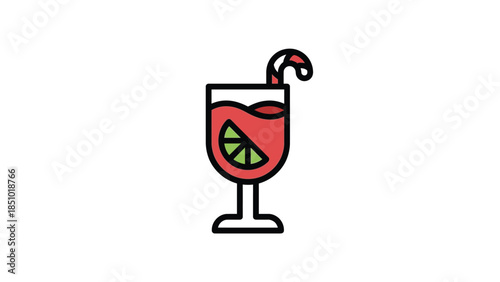 Refreshing Red Cocktail with Lime and Candy Cane Garnish.