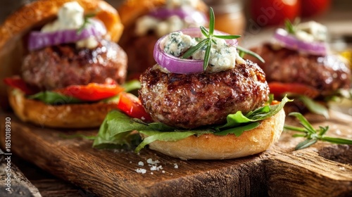 Wallpaper Mural Close-up of gourmet mini burgers with blue cheese and rosemary. Torontodigital.ca