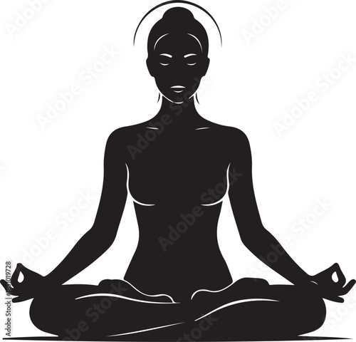 Peaceful Female Meditation Silhouette Practicing Yoga Lotus Pose.