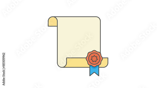 Scroll with Wax Seal and Blue Ribbon Illustration.