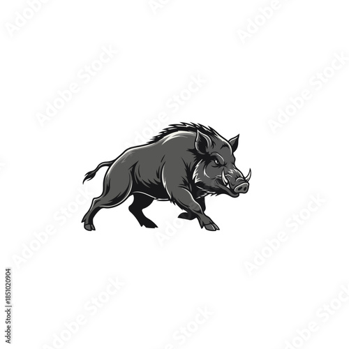 A fierce wild boar charging forward with tusks prominent.