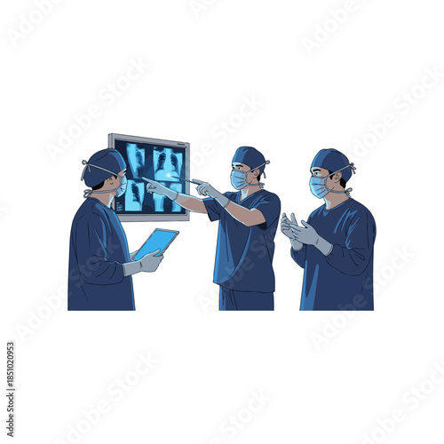 Medical Team Discussing X-ray Results in Operating Room.