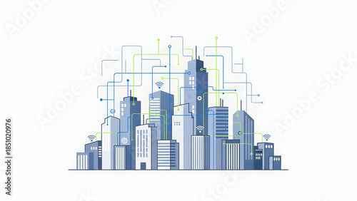 Modern City Skyline Digital Illustration.