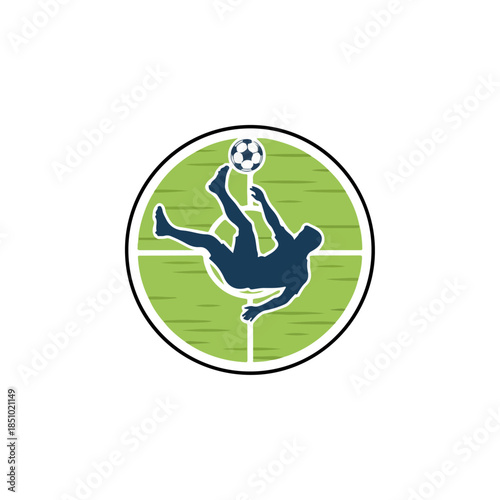 Soccer player performing acrobatic bicycle kick.
