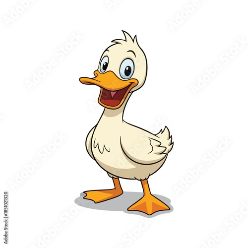 Cute cartoon duckling with an open beak and big eyes.
