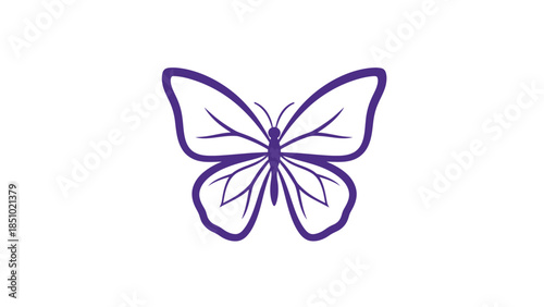 Simple Hand Drawn Purple Butterfly Illustration Isolated on White.