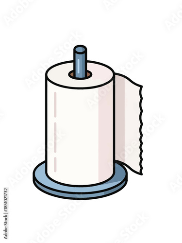Simple Illustration of a Paper Towel Roll on a Holder.