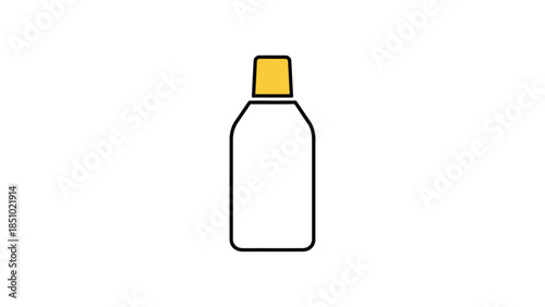 Simple Line Art Bottle with Yellow Cap Icon.