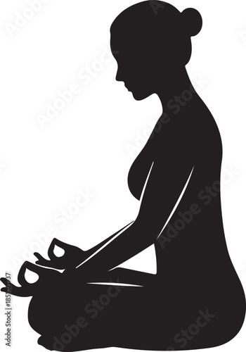 Peaceful Female Meditation Silhouette Practicing Yoga Lotus Pose.