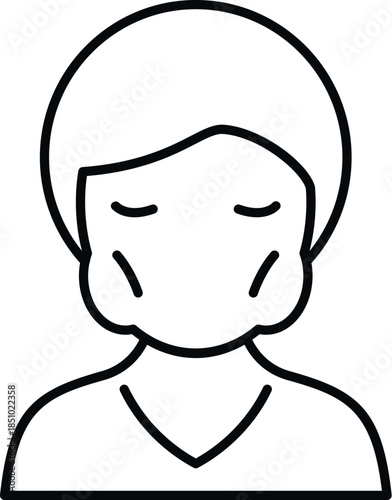 Person icon portraying mumps disease with inflamed parotid glands and closed eyes