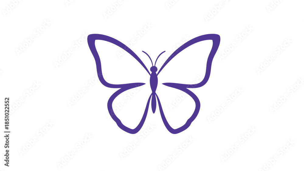 Fototapeta premium Simple outline drawing of a purple butterfly.