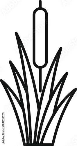 Cattail plant growing in wetland environment as a simple line art icon