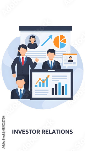 Business Professionals Discussing Investor Relations Data.