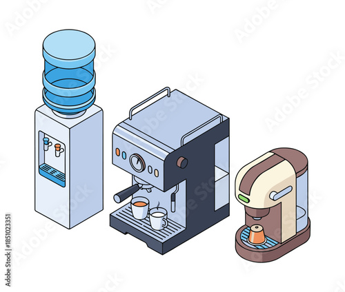 Office breaktime appliances water cooler coffee machines