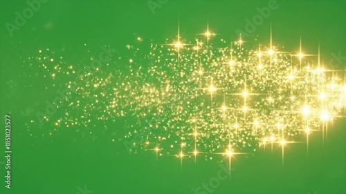 Golden Glitter Sparkle Effect on Green Background.