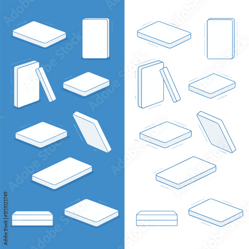 Mattress isometric outline set product packaging design