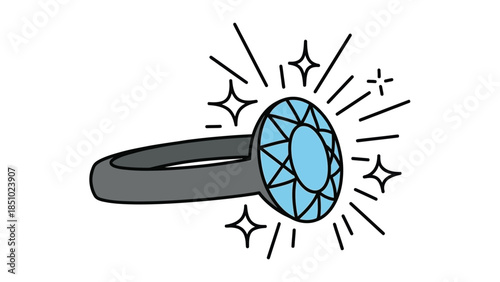 Sparkling Blue Gemstone Ring with Radiant Light Rays.